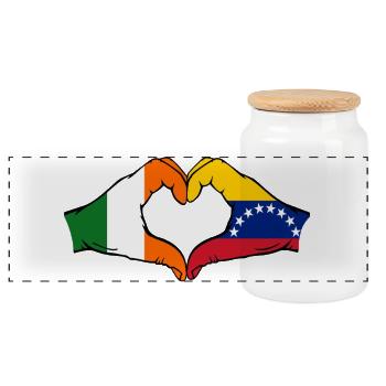 Ireland Venezuela Flag Heart - Panoramic Cookie Jar with Wooden Lid - white - Front
