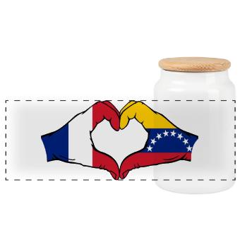 Drapeau du Venezuela Mains Forme de cœur - Boîte à biscuits avec couvercle en bois - blanc - Devant