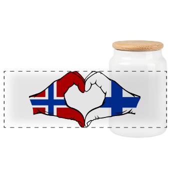 Norwegen Finnland Flagge Herz Hände - Panorama Keksdose mit Holzdeckel - Weiß - Vorne