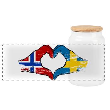 Norwegen Schweden Flagge Hände Herz used - Panorama Keksdose mit Holzdeckel - Weiß - Vorne