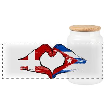 Danemark, Drapeau de Cuba, mains de cœur - Boîte à biscuits avec couvercle en bois - blanc - Devant