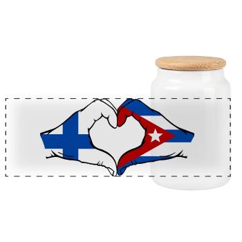 Finlande Drapeau Cuba Mains Cœur - Boîte à biscuits avec couvercle en bois - blanc - Devant