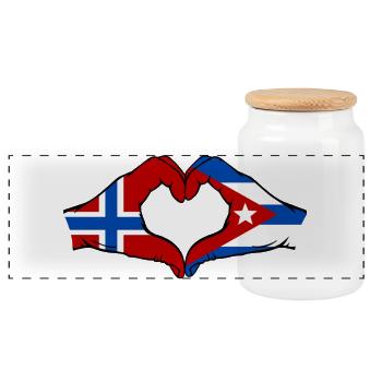 Drapeau de la Norvège, Cuba, mains de cœur - Boîte à biscuits avec couvercle en bois - blanc - Devant
