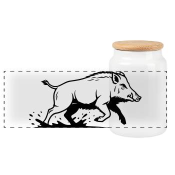 Wild Boar Running Hunting Nature Vector - Panoramic Cookie Jar with Wooden Lid - white - Front