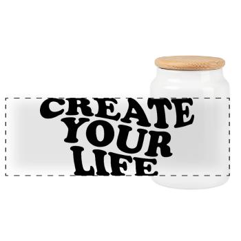 Créez votre vie – Diction motivante - Boîte à biscuits avec couvercle en bois - blanc - Devant