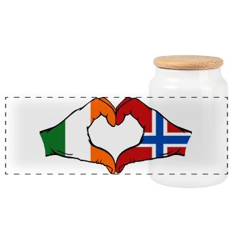 Ireland Norway Flag Hands Heart Shape - Panoramic Cookie Jar with Wooden Lid - white - Front
