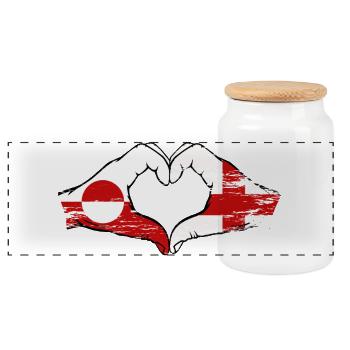 Greenland England flag hands heart shape used - Panoramic Cookie Jar with Wooden Lid - white - Front