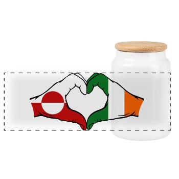 Grönland Irland Flagge Hände Herzform - Panorama Keksdose mit Holzdeckel - Weiß - Vorne