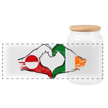 Greenland Ireland Flag Hands Heart Shape Used - Panoramic Cookie Jar with Wooden Lid - white - Front