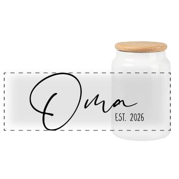 Oma est. 2026 - Panorama Keksdose mit Holzdeckel - Weiß - Vorne