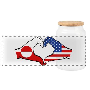 Grönland USA Flagge Hände Herzform - Panorama Keksdose mit Holzdeckel - Weiß - Vorne