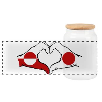 Greenland Japan Flag Hands Heart Shape - Panoramic Cookie Jar with Wooden Lid - white - Front