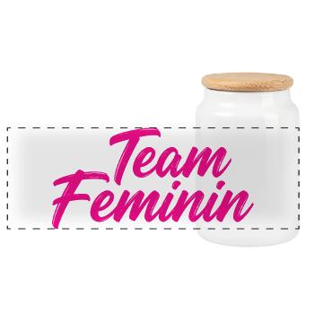 Team Feminin – Pink Girl Power Statement Design - Panoramic Cookie Jar with Wooden Lid - white - Front