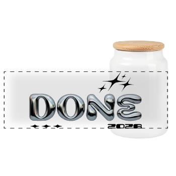 Chrome bubble letters DONE - Panoramic Cookie Jar with Wooden Lid - white - Front
