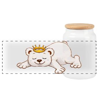 Ours endormi avec couronne – Motif d’animal mignon - Boîte à biscuits avec couvercle en bois - blanc - Devant