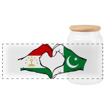 Forme de cœur du drapeau du Tadjikistan Pakistan - Boîte à biscuits avec couvercle en bois - blanc - Devant