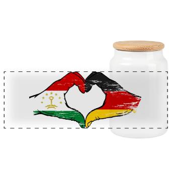 Tadschikistan Deutschland Flagge Hände Herzform - Panorama Keksdose mit Holzdeckel - Weiß - Vorne
