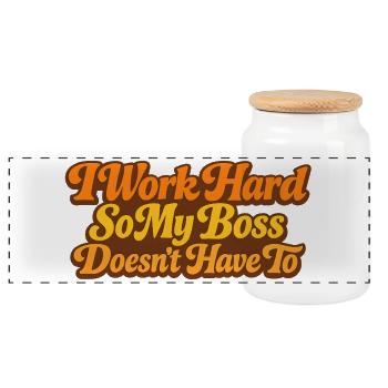 Keep Calm Work Hard and Stop the MIMIMI Gift - Panoramic Cookie Jar with Wooden Lid - white - Front
