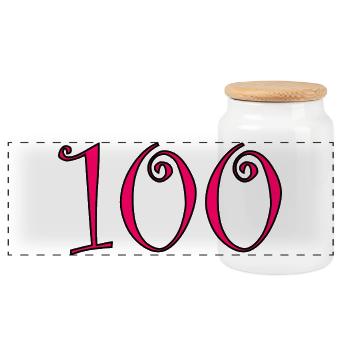 100. 100 JAHRE. 100-JÄHRIGES JUBILÄUM. GEBURTSTAG 100 - Panorama Keksdose mit Holzdeckel - Weiß - Vorne