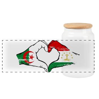 Tajikistan Algeria flag hands heart shape used - Panoramic Cookie Jar with Wooden Lid - white - Front