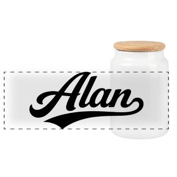 Nom Alan : premier nom de famille - Boîte à biscuits avec couvercle en bois - blanc - Devant