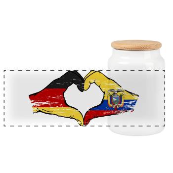 Germany Ecuador flag heart used - Panoramic Cookie Jar with Wooden Lid - white - Front