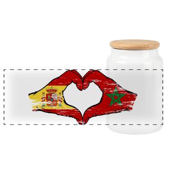 Spanien Marokko Flagge Hände used - Panorama Keksdose mit Holzdeckel - Weiß - Vorne