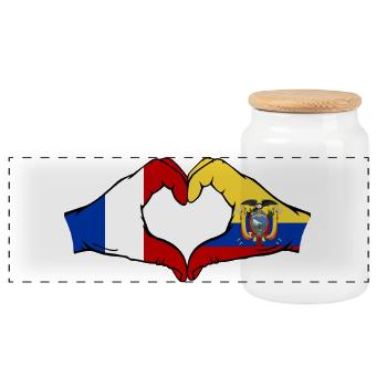 France, Équateur, drapeau Mains, Forme de cœur - Boîte à biscuits avec couvercle en bois - blanc - Devant