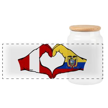 Peru Ecuador Flagge Herz - Panorama Keksdose mit Holzdeckel - Weiß - Vorne