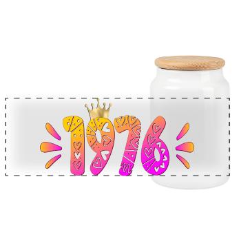 50th Birthday 1976 - Birthday Crown - Panoramic Cookie Jar with Wooden Lid - white - Front
