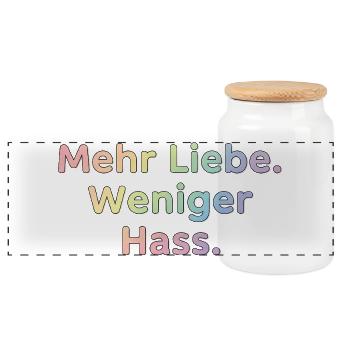 Mehr Liebe Weniger Hass Regenbogen Schriftzug - Panorama Keksdose mit Holzdeckel - Weiß - Vorne