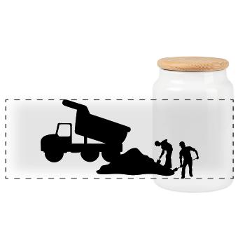 Construction Crew – Excavator Team - Panoramic Cookie Jar with Wooden Lid - white - Front