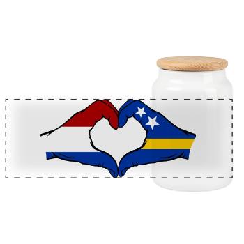 Holland Curacao Flagge Hände Herzform used - Panorama Keksdose mit Holzdeckel - Weiß - Vorne