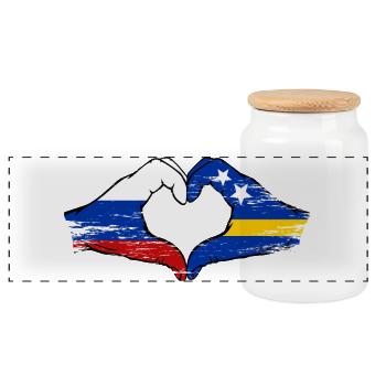 Mains du drapeau de la Russie de Curaçao en forme de cœur utilisées - Boîte à biscuits avec couvercle en bois - blanc - Devant