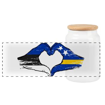 Estland Curacao Flagge Hände Herzform used - Panorama Keksdose mit Holzdeckel - Weiß - Vorne