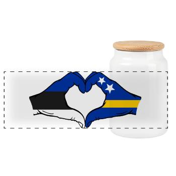 Estonia Curacao Flag Hands Heart Shape - Panoramic Cookie Jar with Wooden Lid - white - Front
