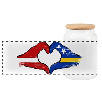 Mains du drapeau de Curaçao de Lettonie en forme de cœur utilisées - Boîte à biscuits avec couvercle en bois - blanc - Devant