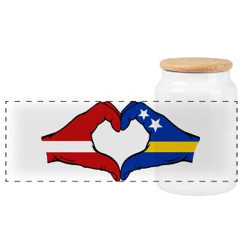 Lettland Curaçao Flagge Hände Herzform - Panorama Keksdose mit Holzdeckel - Weiß - Vorne