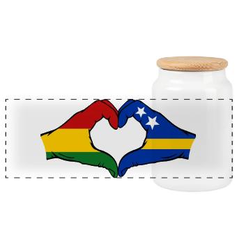 Bolivia Curacao Flag Hands Heart Shape - Panoramic Cookie Jar with Wooden Lid - white - Front