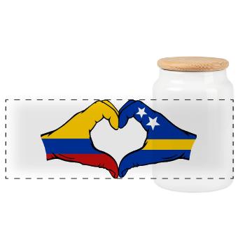 Colombie Drapeau de Curaçao Mains en forme de cœur - Boîte à biscuits avec couvercle en bois - blanc - Devant