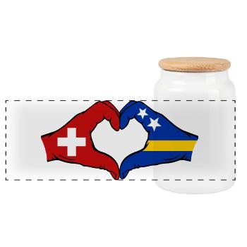 Suisse Drapeau Curaçao Mains en forme de cœur - Boîte à biscuits avec couvercle en bois - blanc - Devant