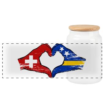 Suisse Drapeau de Curaçao Mains en forme de cœur utilisées - Boîte à biscuits avec couvercle en bois - blanc - Devant