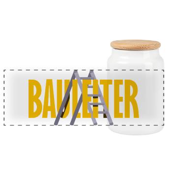 Bauleiter Leiter Handwerker Baustelle Hausbau - Panorama Keksdose mit Holzdeckel - Weiß - Vorne