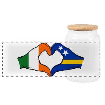 Irlande Drapeau Curaçao Mains Forme de cœur - Boîte à biscuits avec couvercle en bois - blanc - Devant