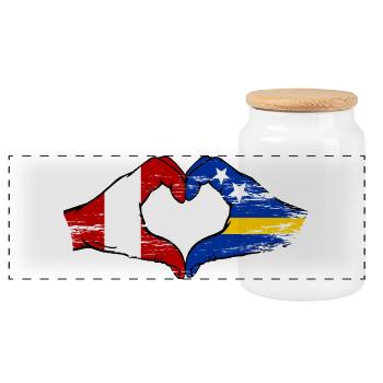 Peru Curacao Flagge Hände Herzform used - Panorama Keksdose mit Holzdeckel - Weiß - Vorne