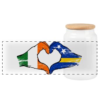 Irland Curacao Flagge Hände Herzform used - Panorama Keksdose mit Holzdeckel - Weiß - Vorne