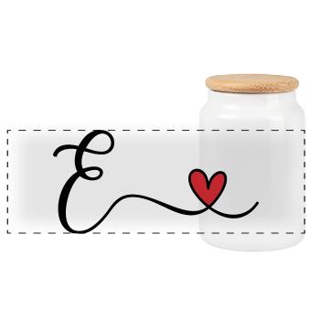 Letter E Monogram - Panoramic Cookie Jar with Wooden Lid - white - Front