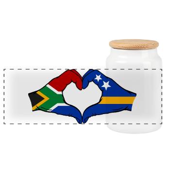 Afrique du Sud Drapeau Curaçao Mains Forme de cœur - Boîte à biscuits avec couvercle en bois - blanc - Devant