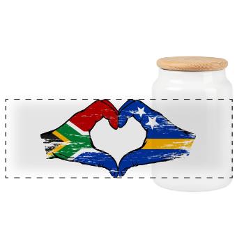 Mains du drapeau de Curaçao d’Afrique du Sud utilisées - Boîte à biscuits avec couvercle en bois - blanc - Devant
