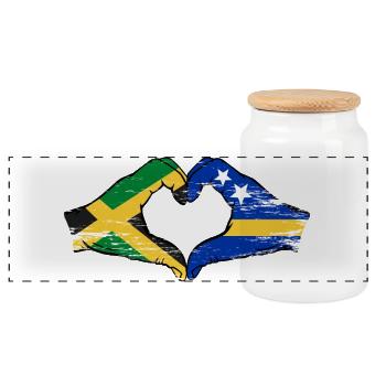 Jamaica Curacao flag hands heart shape used - Panoramic Cookie Jar with Wooden Lid - white - Front